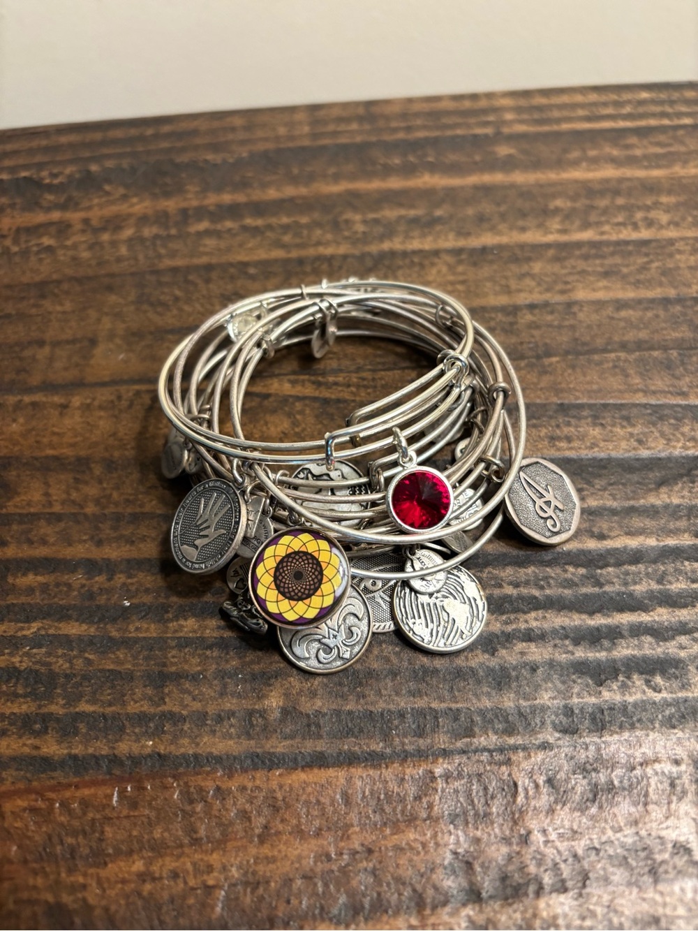 Vintage Alex and Ani Silver Charm Bangle Collection
